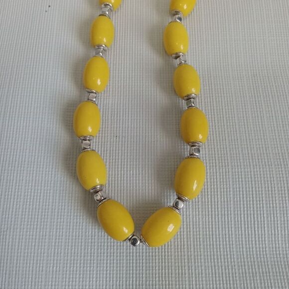 Yellow & Silver Toned Alternating Plastic Beaded Long Length Layering Necklace - Picture 3 of 8